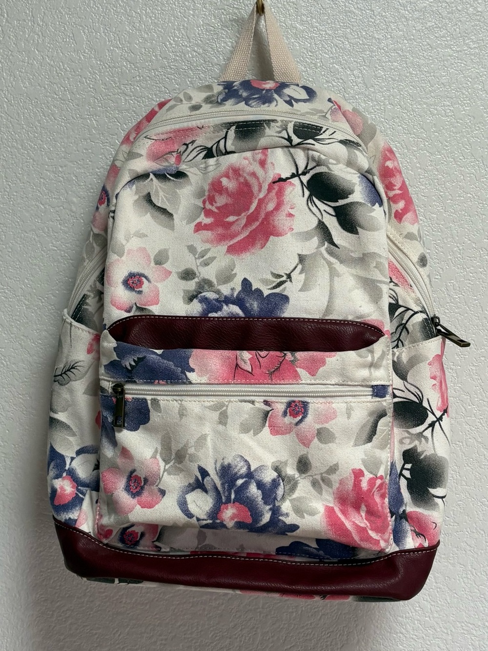 Floral Canvas Backpack in Pink & Navy - Unbranded